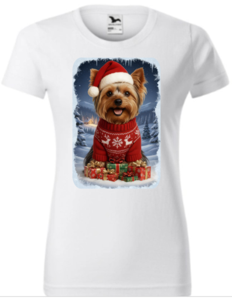 Vánoční tričko dámské  s Yorkshirským teriérem2